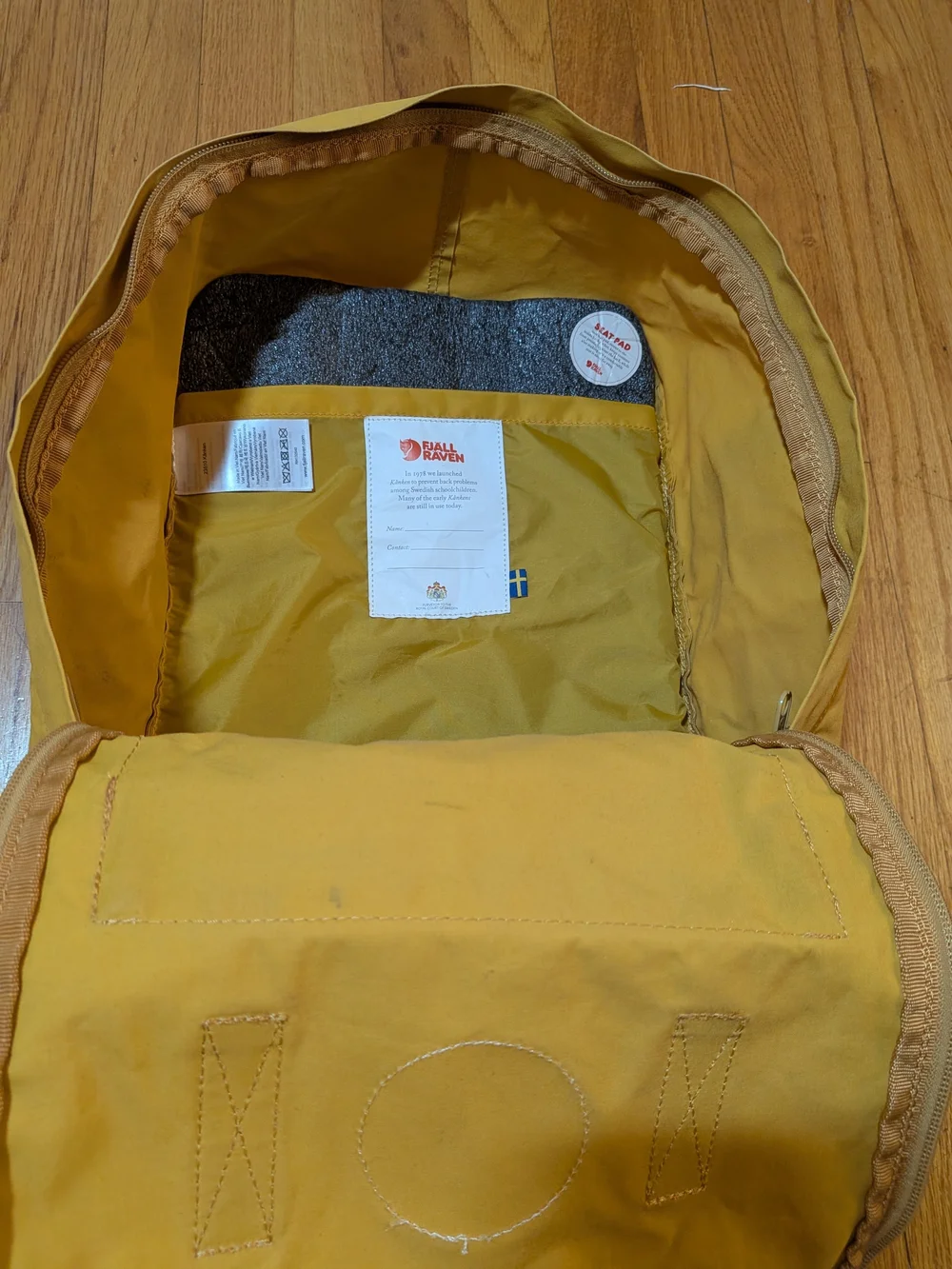 Authentic Fjallraven Kånken Backpack Warm Yellow with seat pad